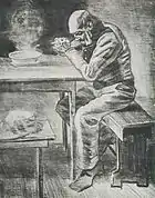 Oración antes de la comida, lápiz, tiza negra, tinta, realzado con blanco, diciembre de 1882, colección Privada, Suiza (F 1002, JH 281).