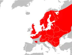 Distribución de Vipera berus en Europa.