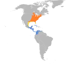 Distribución geográfica del vireo gorjiamarillo.