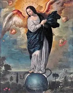 Virgen alada del Apocalipsis por Miguel de Santiago es la pintura donde Legarda se basa para su obra