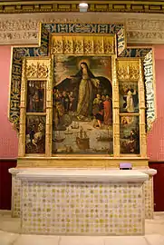 Retablo de la Virgen de los mareantes en la capilla del Cuarto del Almirante de los Real Alcázar de Sevilla, de Alejo Fernández (1531-1536). El edificio tiene otras capillas con notables retablos.