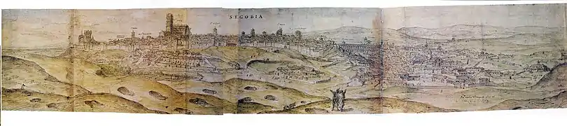 Segovia a mediados del siglo XVI, por Wyngaerde.