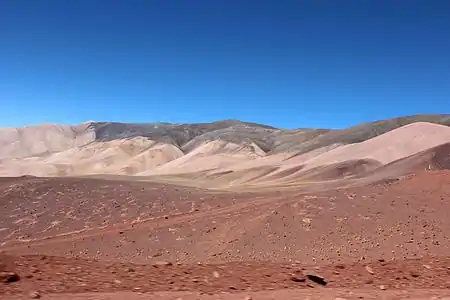 Se puede observar una vista periférica de La Cordillera de Los Andes del lado Argentino por el paso Pircas Negras.