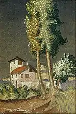 Cortijos detrás de dos árboles, 1937