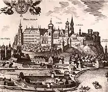 Una xilografía del Castillo de Wawel en 1617.