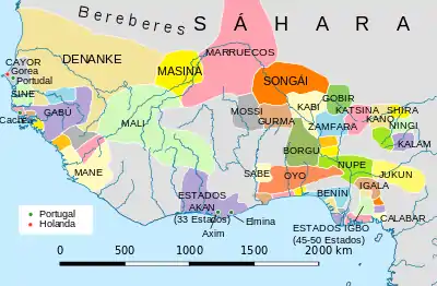 Los reinos del Sahel occidental hacia 1625.