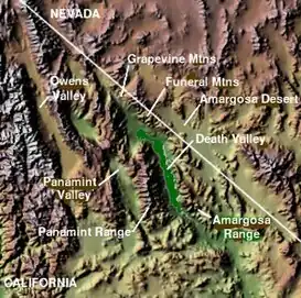 Mapa del desierto de Amargosa, ubicado cerca del Valle de la Muerte