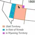 Partición del territorio de Utah en 1868. El área púrpura formó la esquina suroeste de Wyoming.