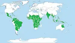 Distribución de X. americana en todo el mundo.