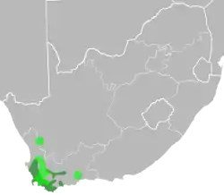 Xiphotheca is endémica de los fynbos de Sudáfrica.Schutte AL (1997). «A revision of the genus Xiphotheca (Fabaceae)». Ann Missouri Bot Gard 84 (1): 90-102. 