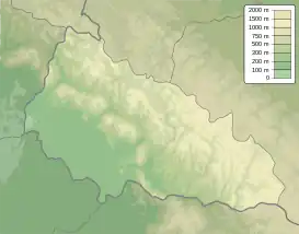 Mapa físico de la Rutenia subcarpática.