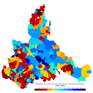 Crecimiento de la población por municipio entre 1998 y 2008