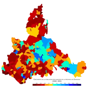 Crecimiento de la población por municipio entre 2008 y 2018