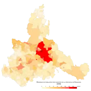 Densidad de población por municipio en 2018