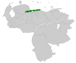 Distribución geográfica del mosquerito de Venezuela.