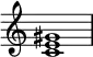 
{
\override Score.TimeSignature #'stencil = ##f
\relative c' {
  \clef treble 
  \time 4/4
  \key c \major
  <c e gis>1
} }
