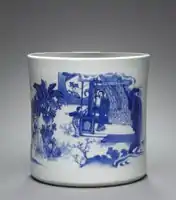 Cuenco para lavar pinceles porcelana de transición con un episodio de la historia de Sima Guang
