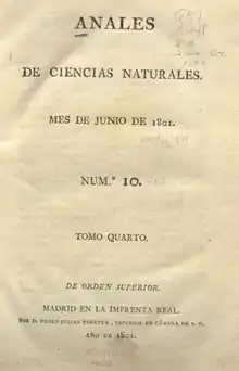 Portada de la publicación Anales de Historia Natural