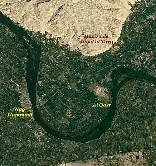 Mapa satelital del lugar del descubrimiento de los Códices de Nag Hammadi.