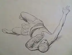 Chalk study for the defeated gladiator.