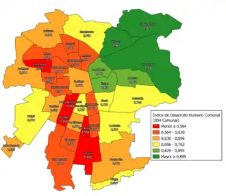 Índice de Desarrollo Humano Comunal de las comunas de la capital Santiago de Chile