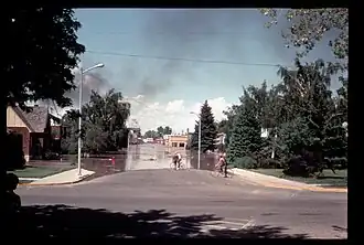 Una calle de Rexburg inundada.
