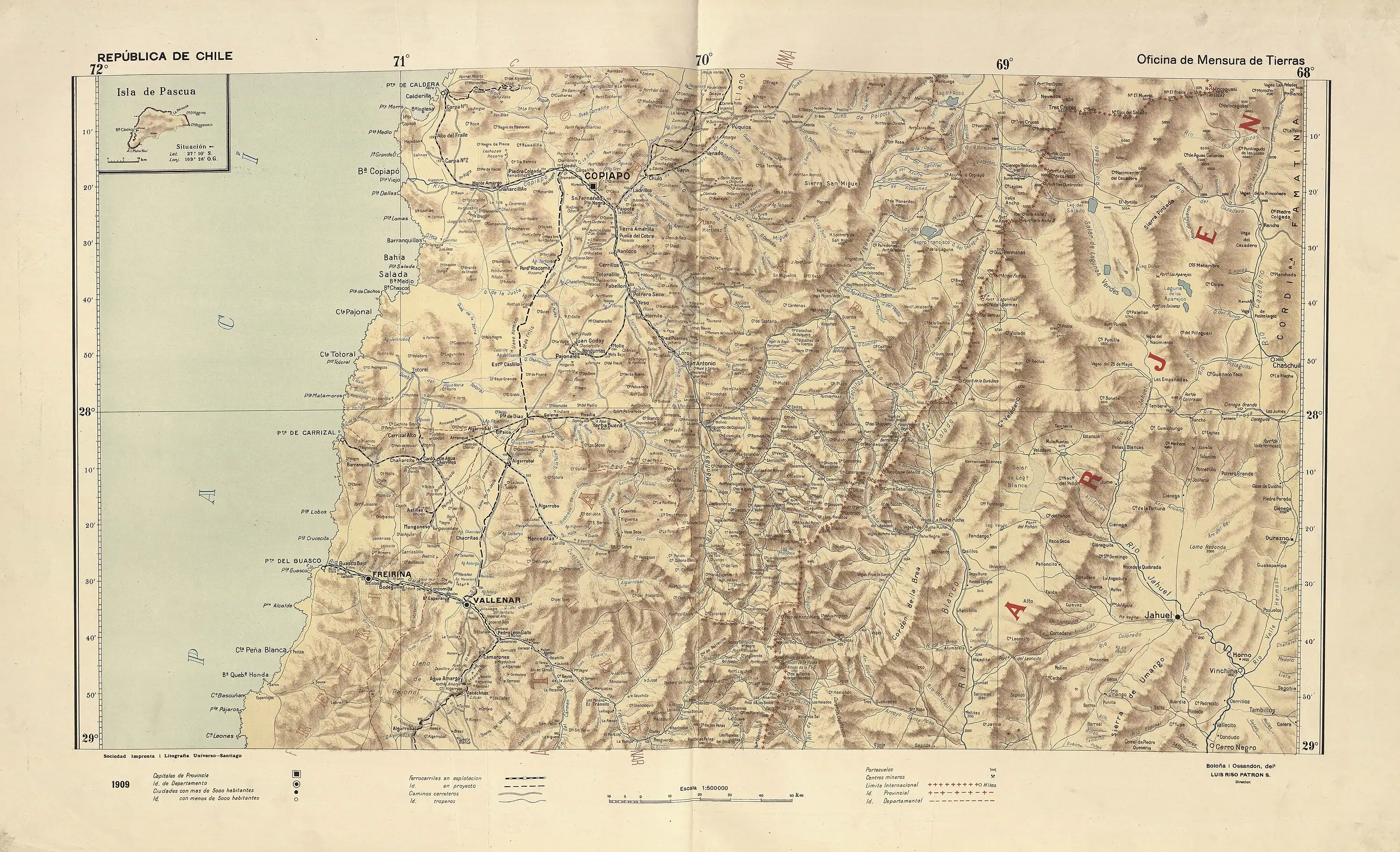 Curso del río Copiapó desde la junta de los ríos Manflas y Jorquera hasta su desembocadura en los Mapas Provinciales Atlas Centenario.