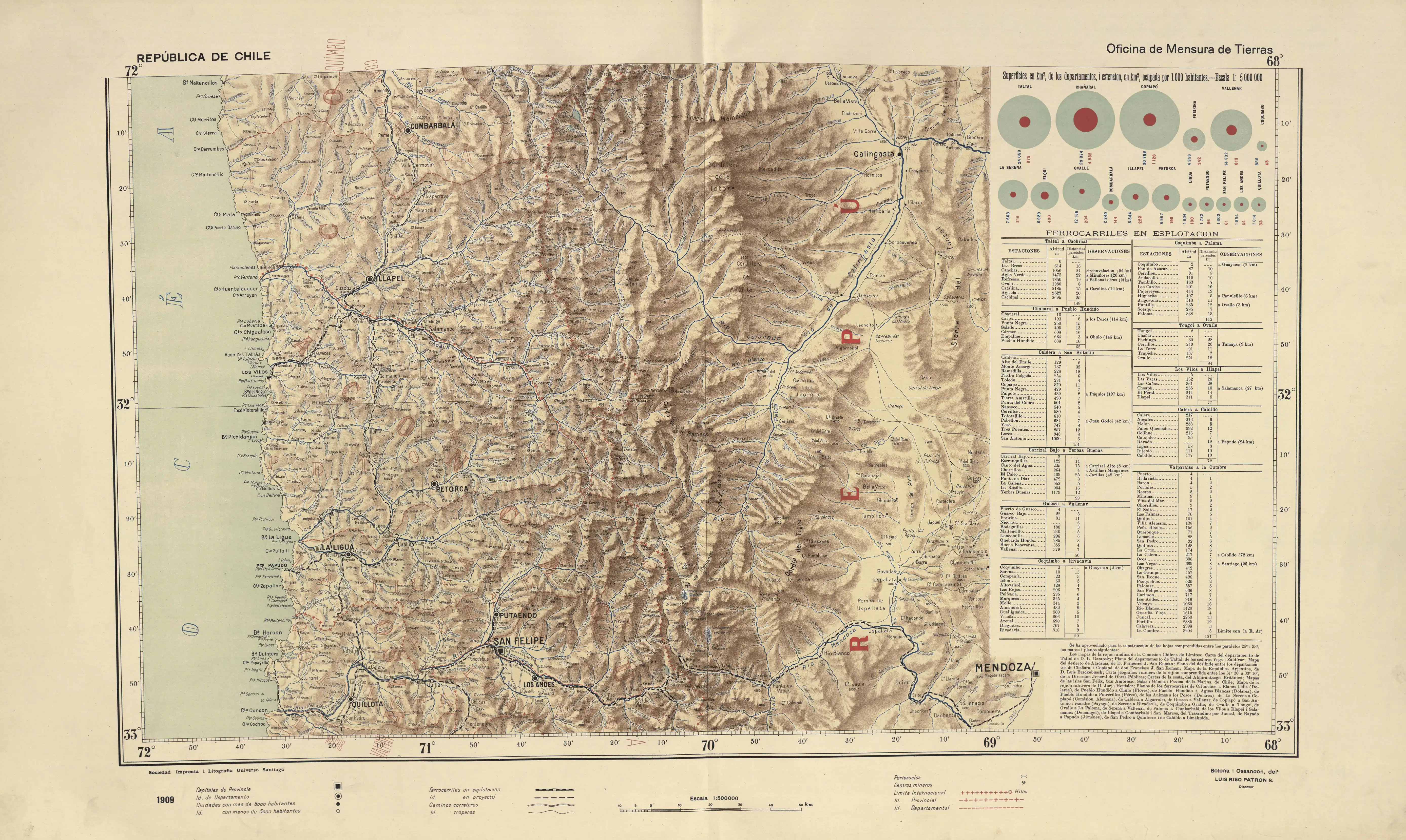 Un mapa de Luis Risopatrón de 1910, señalando los ríos Rocín y Hidalgo en el noreste.