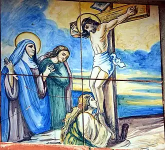 Detalle de plafón correspondiente a la Estación XII del Viacrucis de Casas Bajas (Valencia): Jesús muere en la cruz.