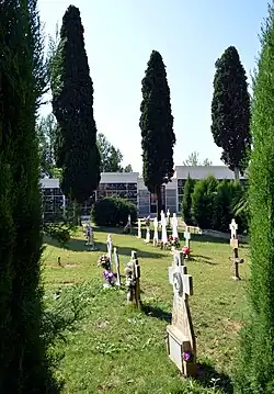 Vista interior del cementerio municipal de Torrebaja, con detalle de señalizaciones en tierra (2016).