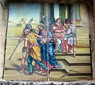 Estación I del Viacrucis de Val de la Sabina, Ademuz (Valencia): Jesús es condenado a muerte.