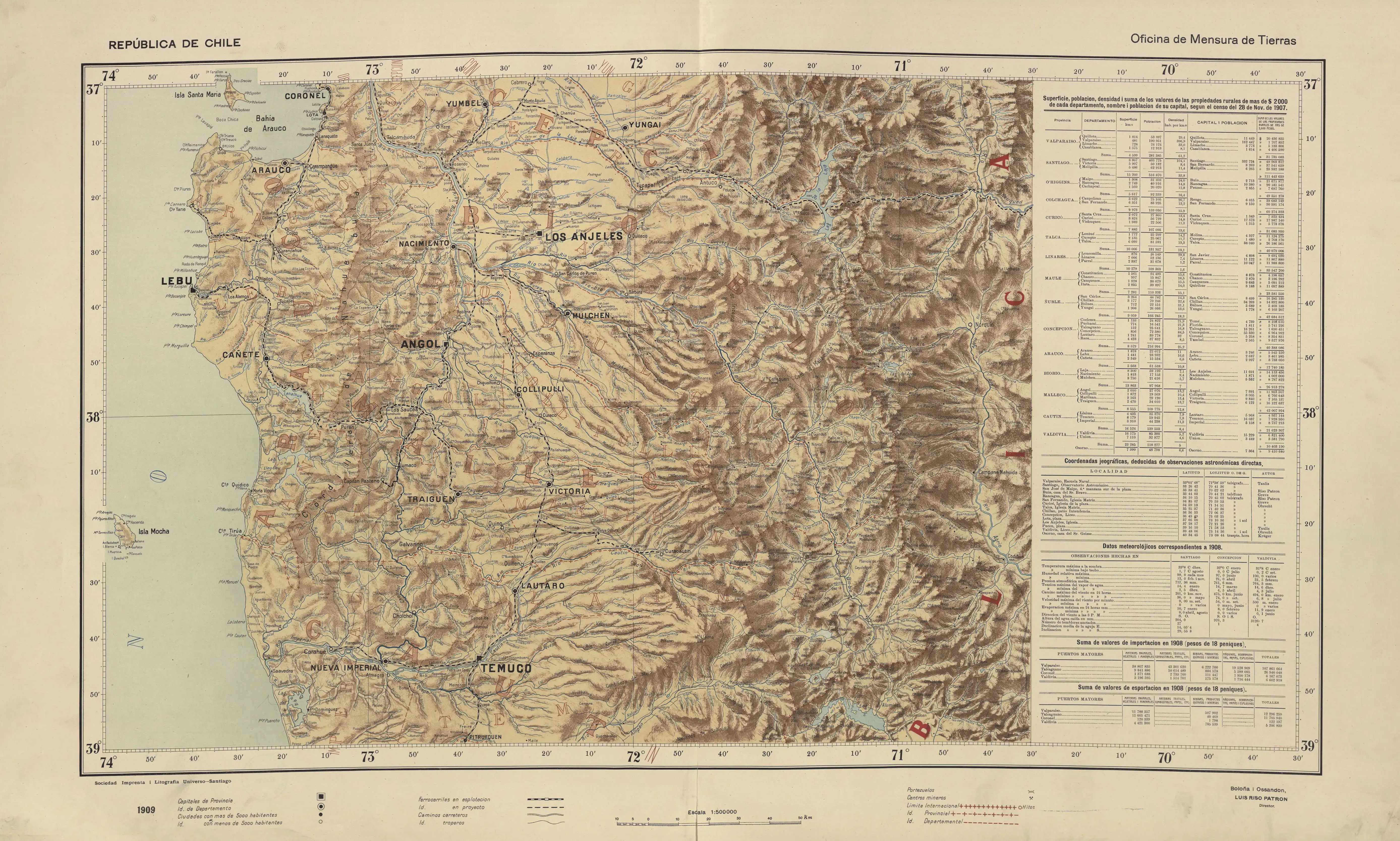 Cuenca del río Laja en un mapa de Luis Risopatrón de 1910. Solo en el extremo oriente la cuenca tiene una gran extensión de norte a sur gracias al río Polcura por el norte y al río del Pino por el sur. En el valle central su cuenca es más estrecha, y esta limitada al norte por el río Itata y al sur por el río Rarinco.