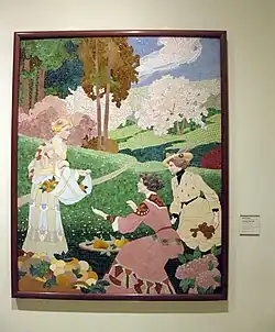 Tres mujeres recogiendo fruta.