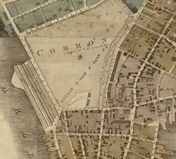 Detalle del mapa de Boston de 1814, que muestra la ubicación del mercado de Boylston