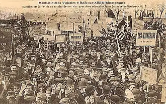 Révolte des vignerons de la Champagne en Bar-sur-Aube.