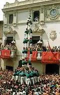 Primer tres de nou descarregat de los Castellers de Vilafranca, 30/08/1989
