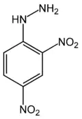 Fórmula desarrollada de la 2,4-dinitrofenilhidracina.