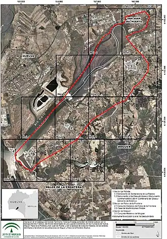 2=Antiguo Puerto de Palos de la Frontera.