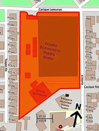 Plano de entorno del estadio Pueblo Nuevo.