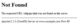 Página de error 404 que lee: «The requested URL /oldpage.html was not found on this server»