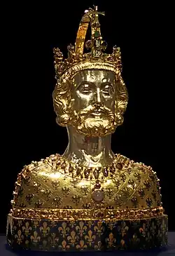 Busto relicario de Carlomagno (oro, tesoro de la catedral de Aquisgrán c. 1350 )