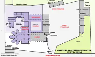 Plano de la abadía de Saint-Pierre-Sur-Dives en el siglo XVII