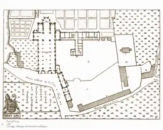 Planta de la abadía (por Paul de Farcy, 1888)