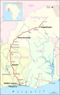 Mapa del ferrocarril Abidjan-Ouagadougou.