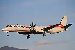 Saab 2000 de Adria Airways Switzerland aterrizando en el aeropuerto de Liubliana (2017)