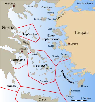 Localización de las islas Egeas del Norte en las islas del Egeo