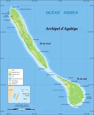 Mapa de las islas Agalega