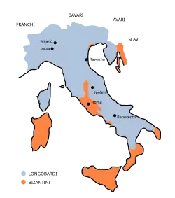 Los territorios bizantinos tras la caída en 751 del exarcado a manos de Astolfo (r. 749-756).