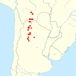 Distribución de Akodon caenosus en Argentina y Bolivia.[1]​