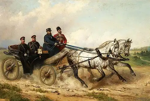 Emperador Alejandro III y Kaiser Guillermo en un coche abierto (1888)